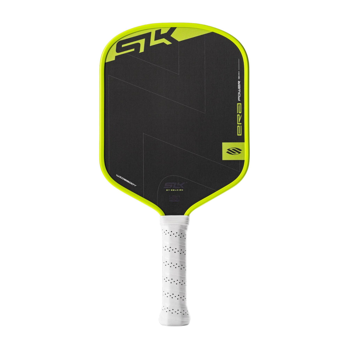 Selkirk SLK ERA Power pickleball paddle with a textured face, wide shape, and perforated grip handle designed for control and power.