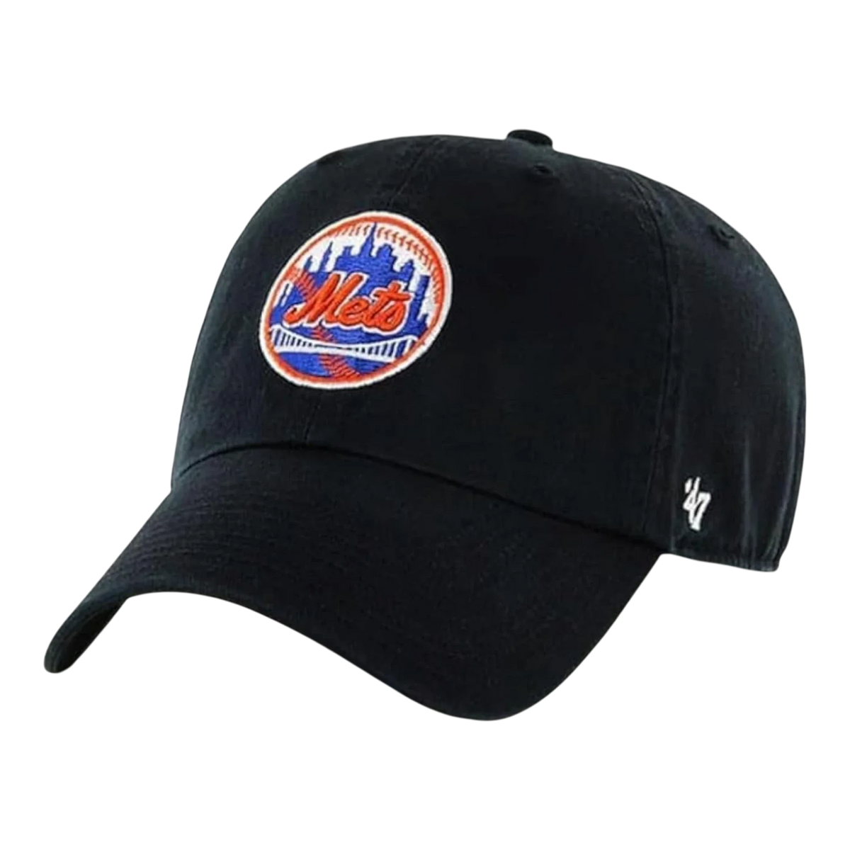 47 Brand Clean Up New York Mets Men's Strapback Hat — Black Adjustable Cap