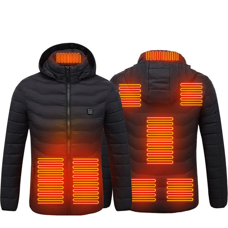 Heated Hooded Coat with 3 Heat Settings – Black Polyester