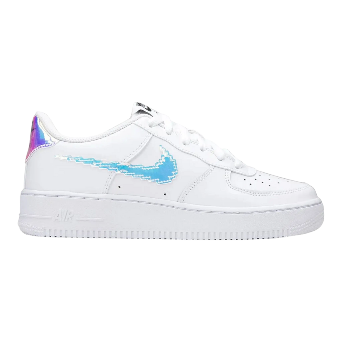 Nike Air Force 1 LV8 Digital Swoosh Big Kids' (GS) Basketball Shoes — White/Multi-Color-Black Leather