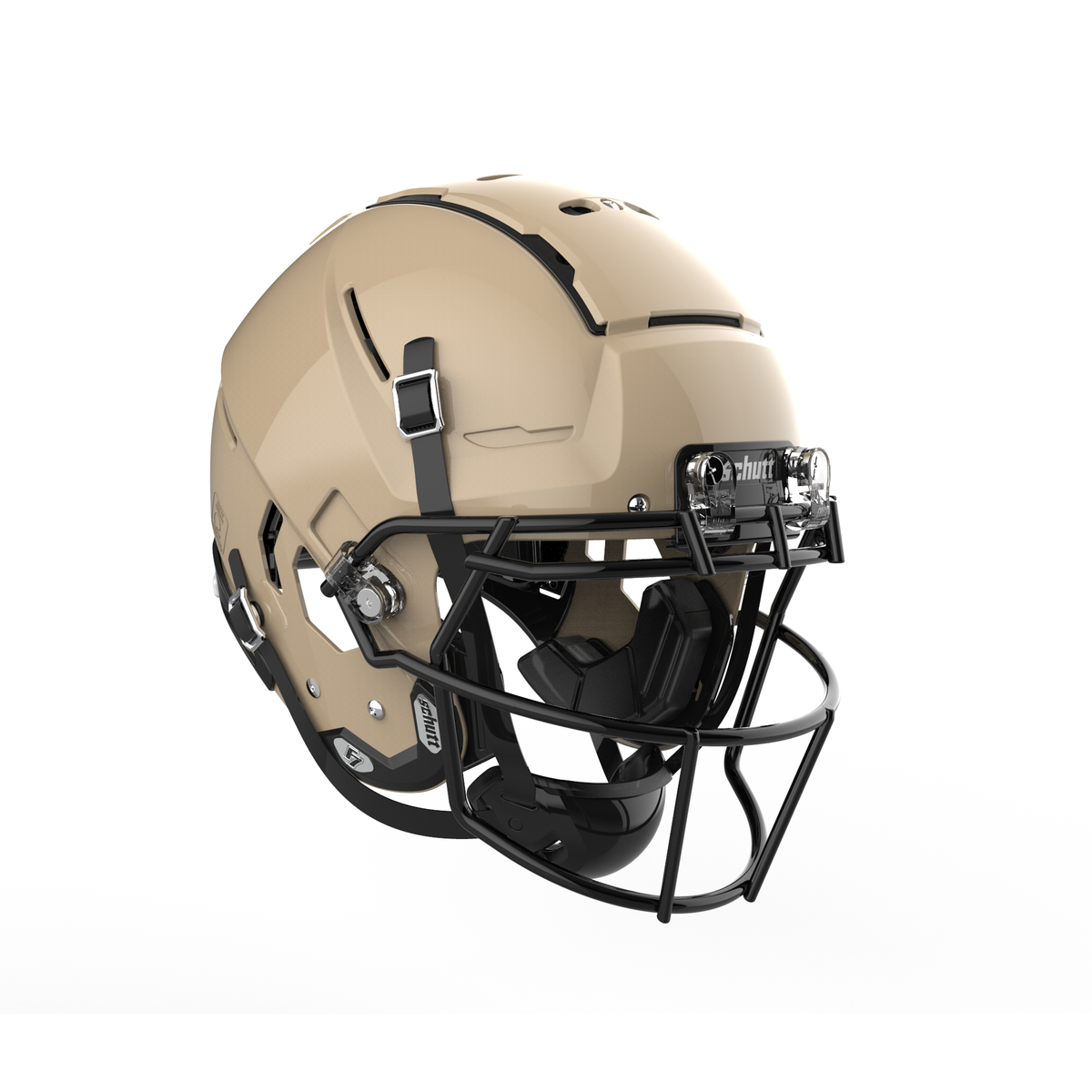 SCHUTT F7 2.0 Professional football helmet in metallic south bend without facemask, featuring black chinstrap and interior padding, displayed on a white background.