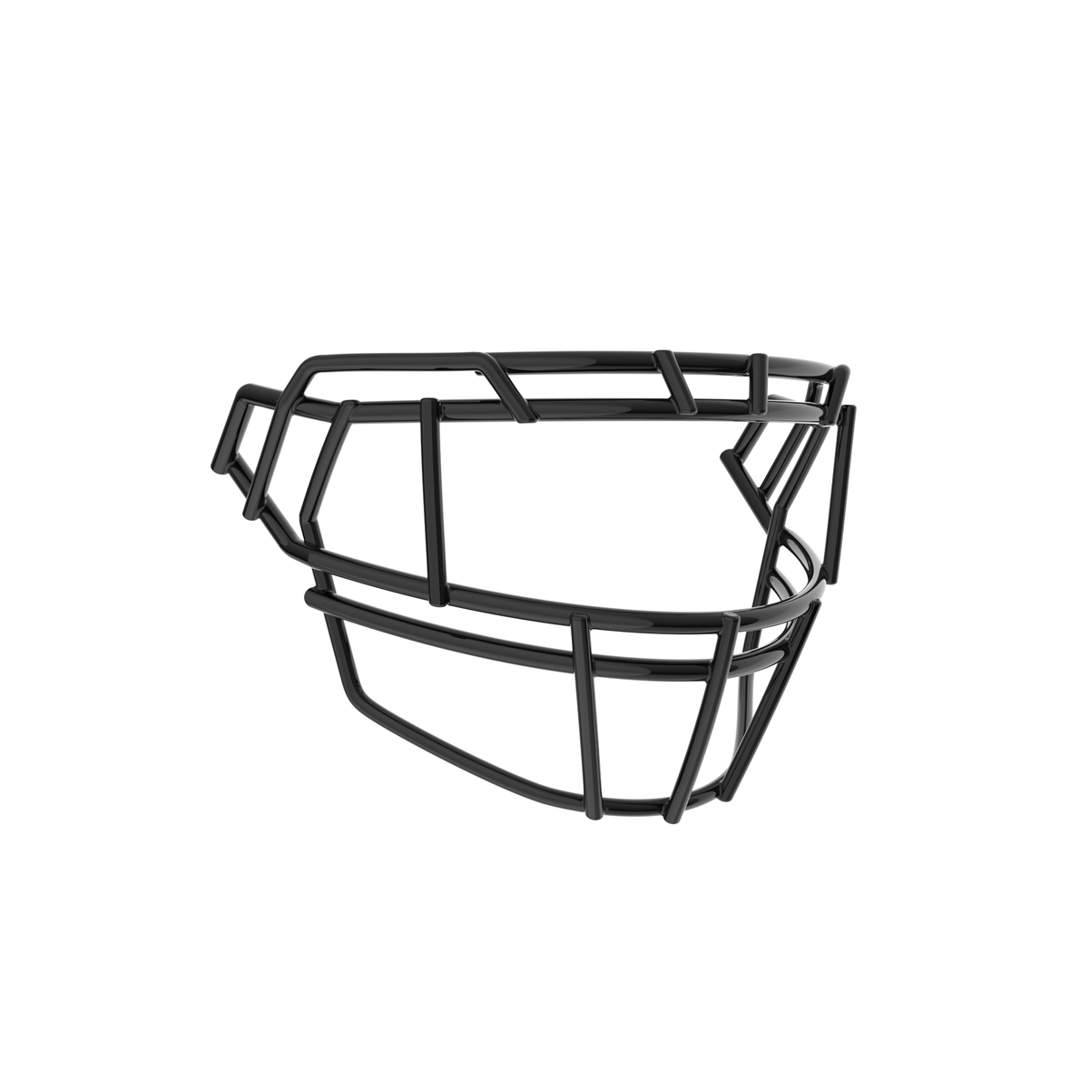 SCHUTT F7PRO-EGOP II football facemask in gloss black with dual brow bars and extended lower guard, displayed on a white background.