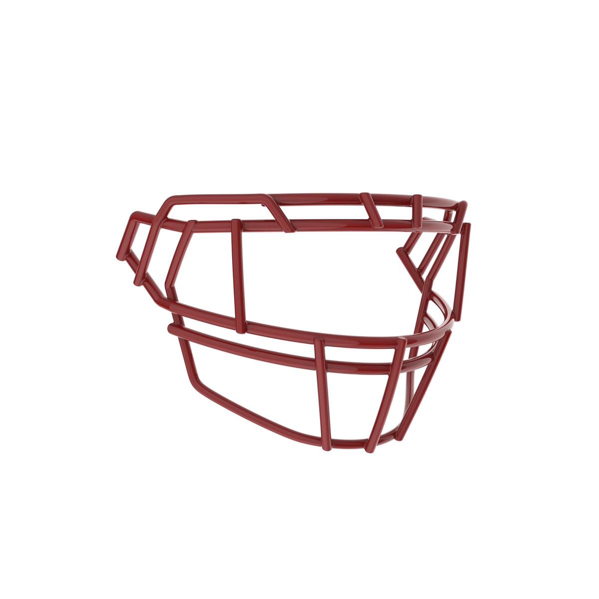 SCHUTT F7PRO-EGOP II football facemask in scarlet with dual brow bars and extended lower guard, displayed on a white background.