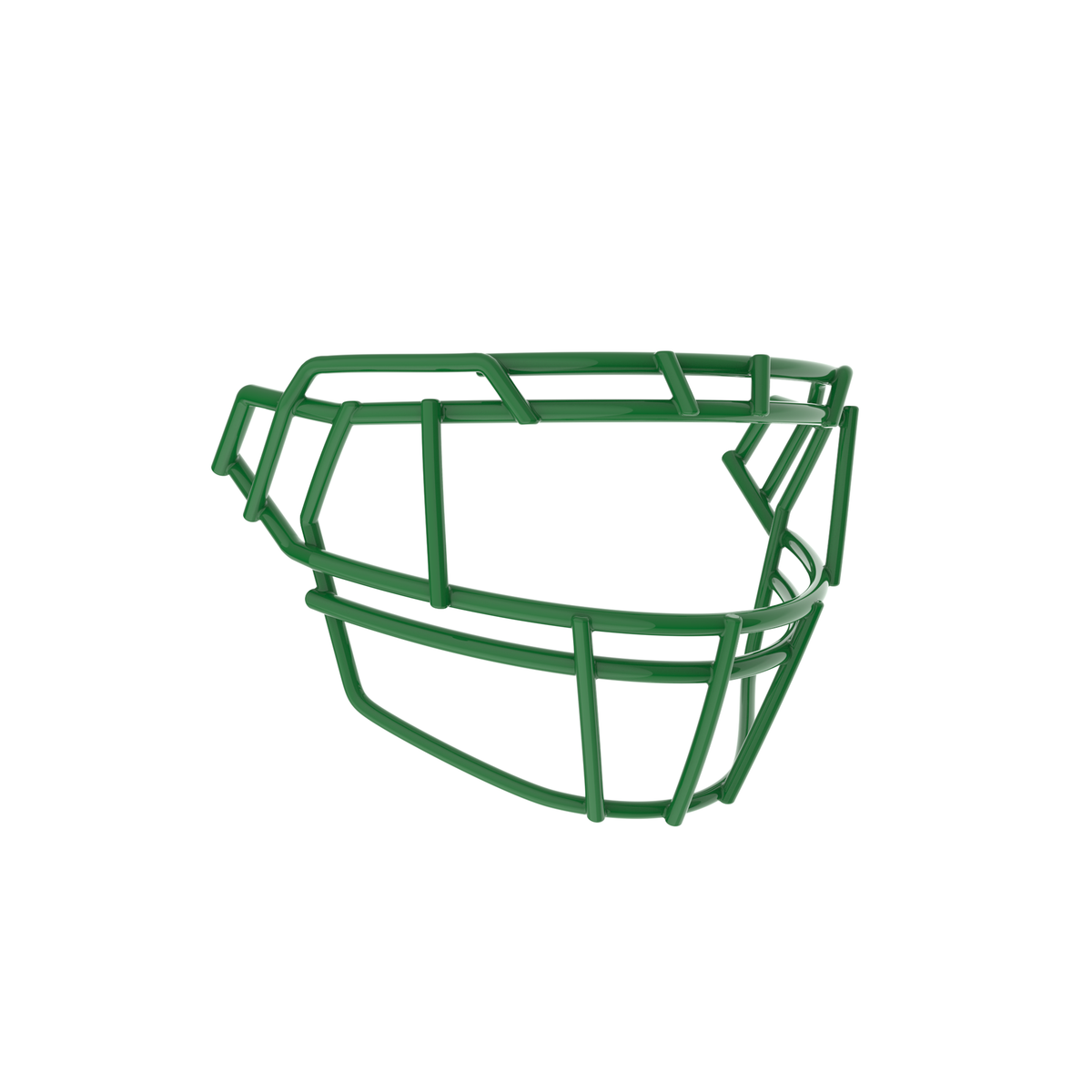 SCHUTT F7PRO-EGOP II football facemask in kelly green with dual brow bars and extended lower guard, displayed on a white background.