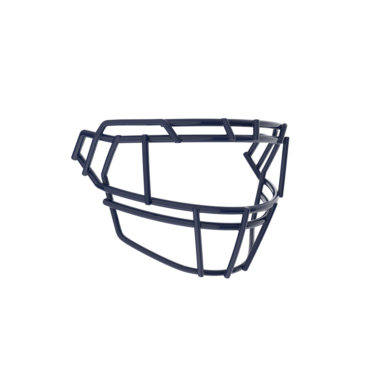 SCHUTT F7PRO-EGOP II football facemask in navy with dual brow bars and extended lower guard, displayed on a white background.