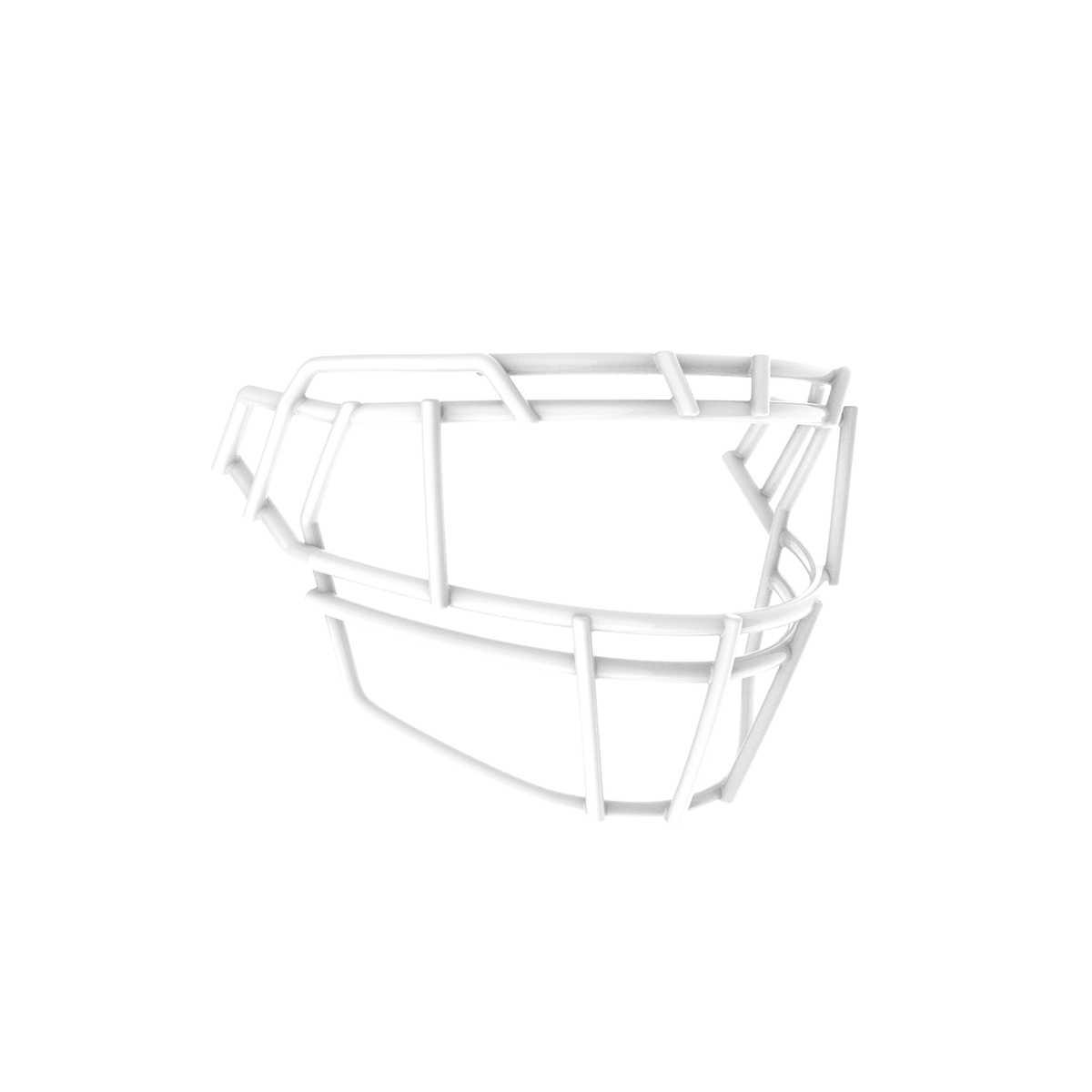 SCHUTT F7PRO-EGOP II football facemask in white with dual brow bars and extended lower guard, displayed on a white background.