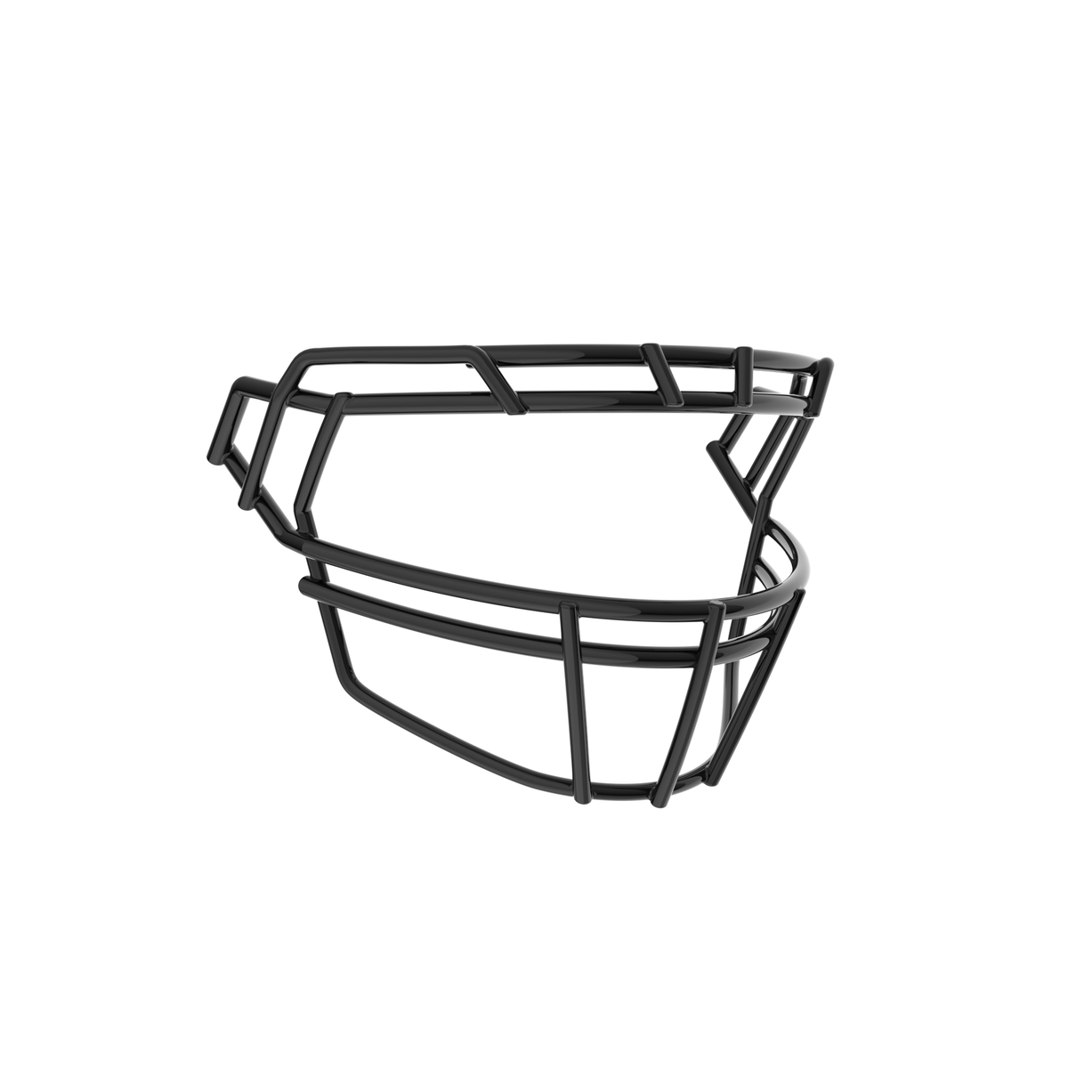 SCHUTT F7PRO-ROPO-DW-O football facemask in gloss black with dual brow bars and extended lower guard, displayed on a white background.