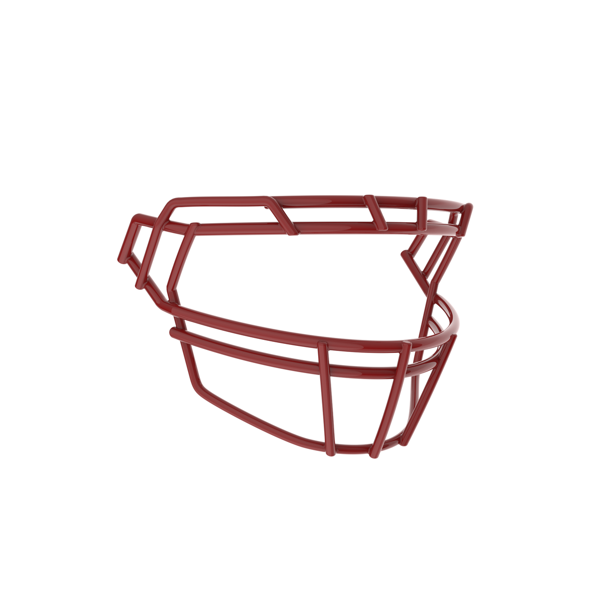 SCHUTT F7PRO-ROPO-DW-O football facemask in cardinal with dual brow bars and extended lower guard, displayed on a white background.