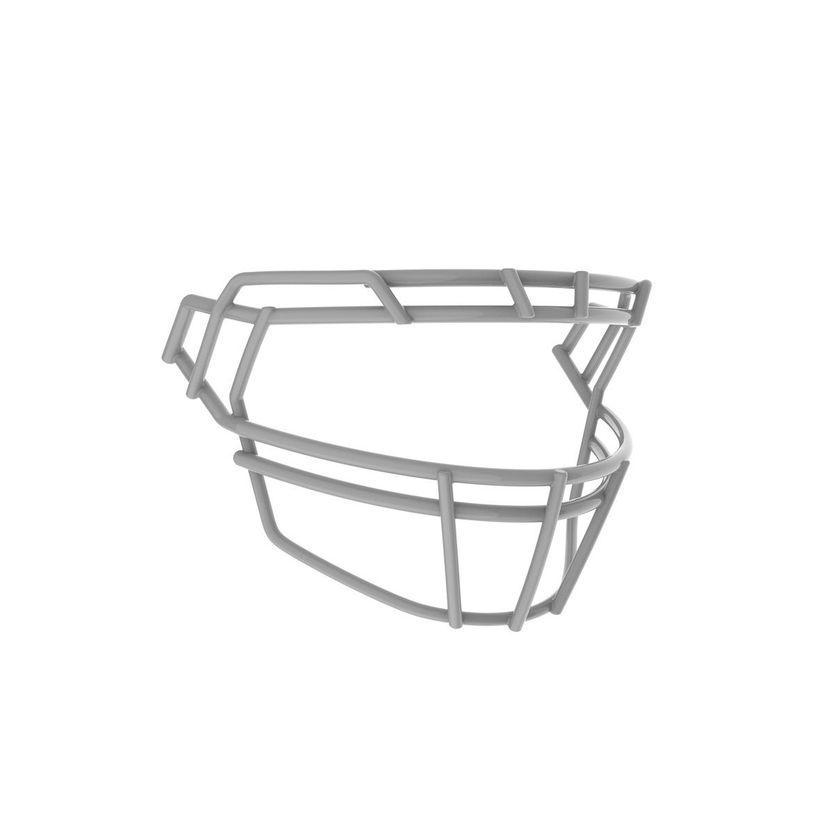 SCHUTT F7PRO-ROPO-DW-O football facemask in gray with dual brow bars and extended lower guard, displayed on a white background.