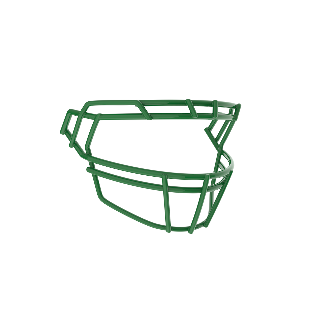 SCHUTT F7PRO-ROPO-DW-O football facemask in kelly green with dual brow bars and extended lower guard, displayed on a white background.