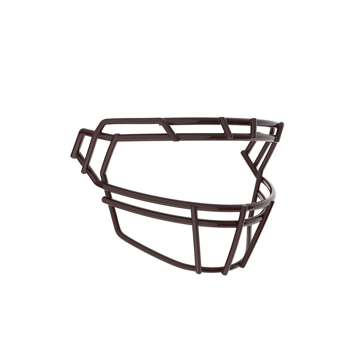 SCHUTT F7PRO-ROPO-DW-O football facemask in maroon with dual brow bars and extended lower guard, displayed on a white background.