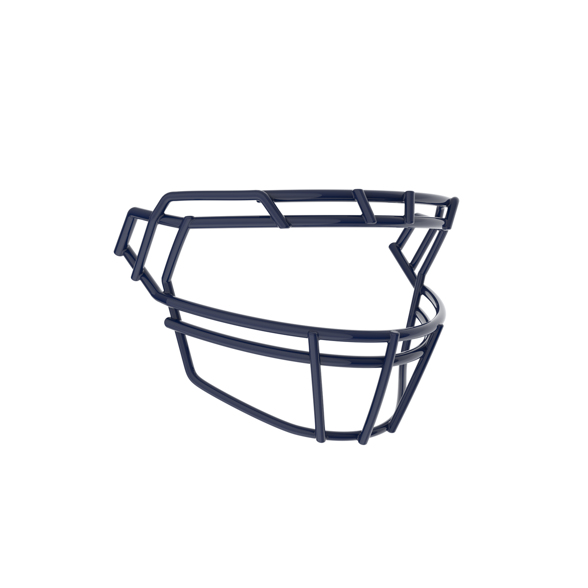 SCHUTT F7PRO-ROPO-DW-O football facemask in navy with dual brow bars and extended lower guard, displayed on a white background.