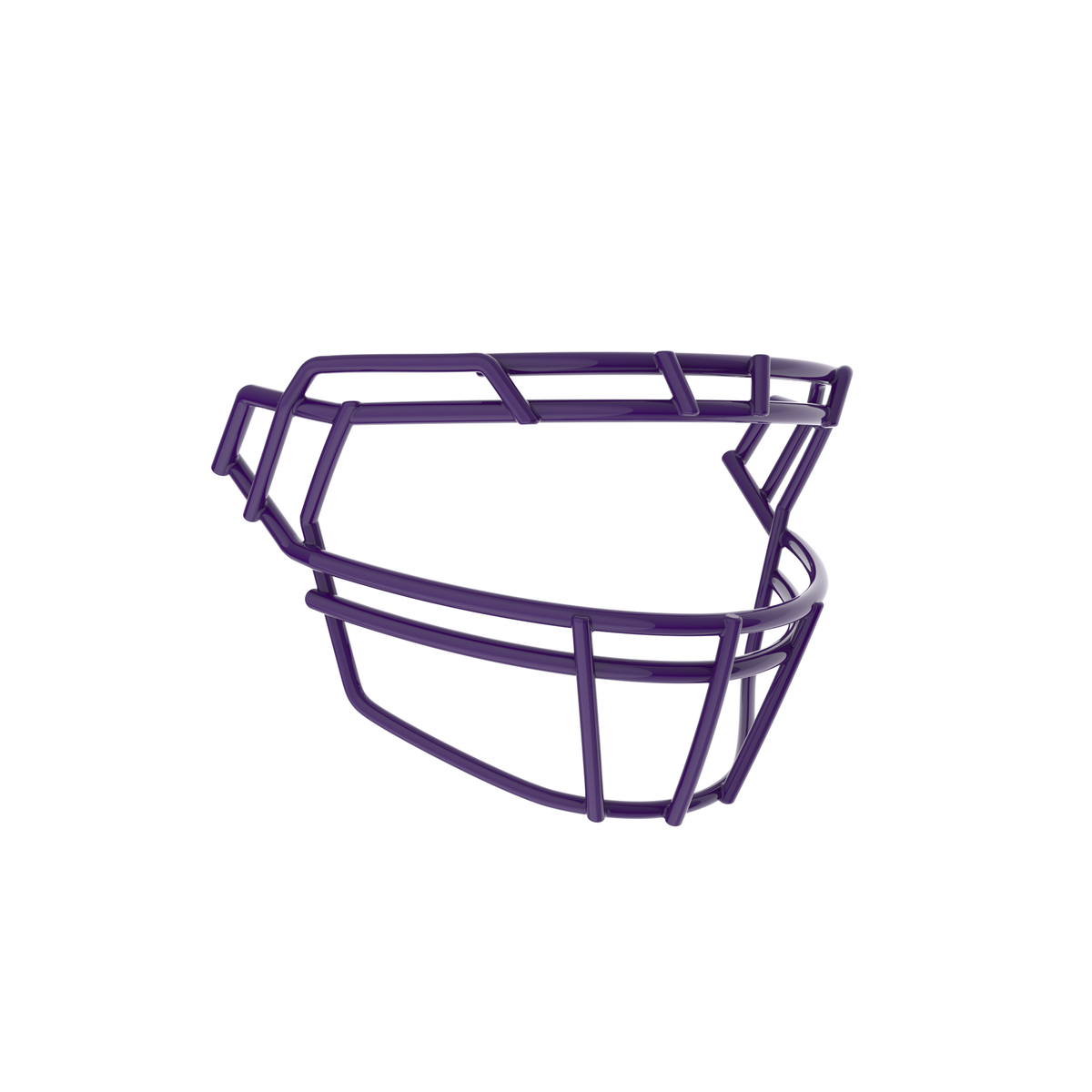 SCHUTT F7PRO-ROPO-DW-O football facemask in purple with dual brow bars and extended lower guard, displayed on a white background.