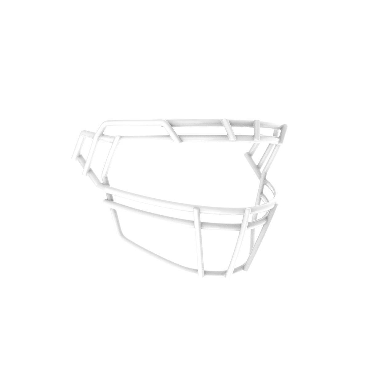 SCHUTT F7PRO-ROPO-DW-O football facemask in white with dual brow bars and extended lower guard, displayed on a white background.