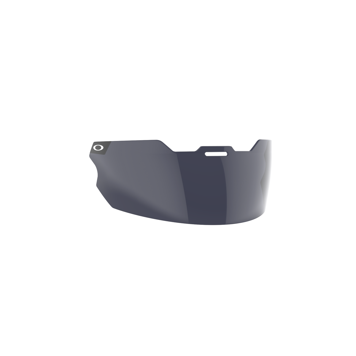SCHUTT F7 Pro Switch football helmet visor by Oakley™ in gray tint, featuring contoured design and mounting slot, shown on a white background.