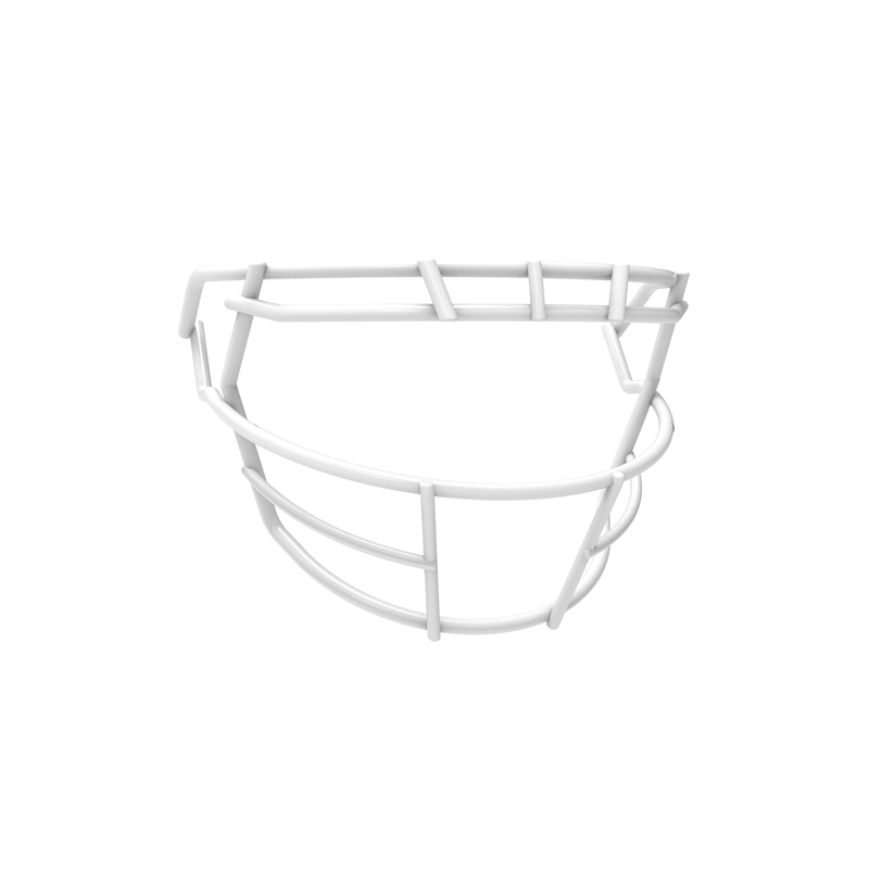 SCHUTT F7 ROPO-SW-808-NB-VC football facemask in white finish, featuring single upper bar, reinforced side wiring, and extended lower guard, shown on a white background.