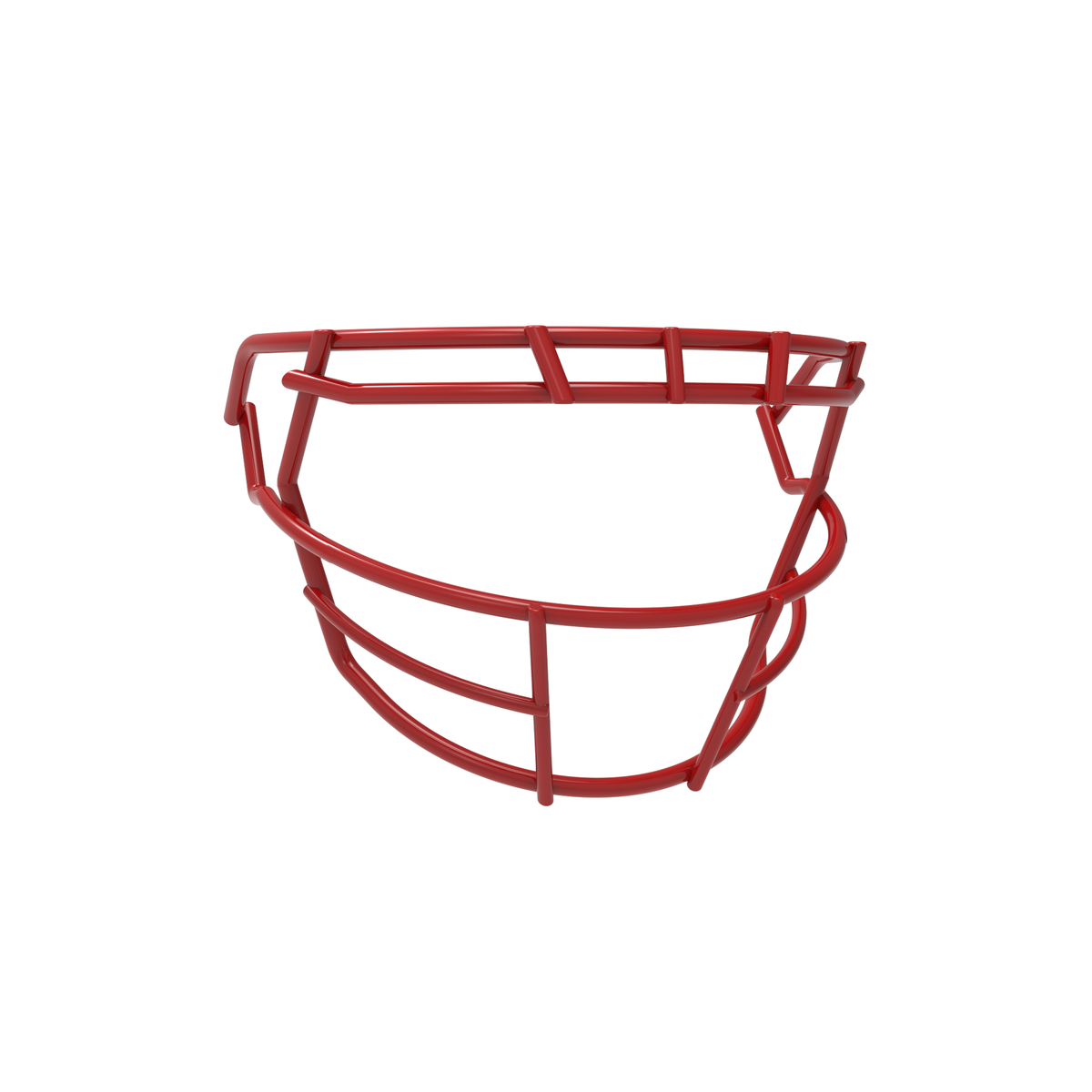 SCHUTT F7 ROPO-SW-808-NB-VC football facemask in scarlet finish, featuring single upper bar, reinforced side wiring, and extended lower guard, shown on a white background.