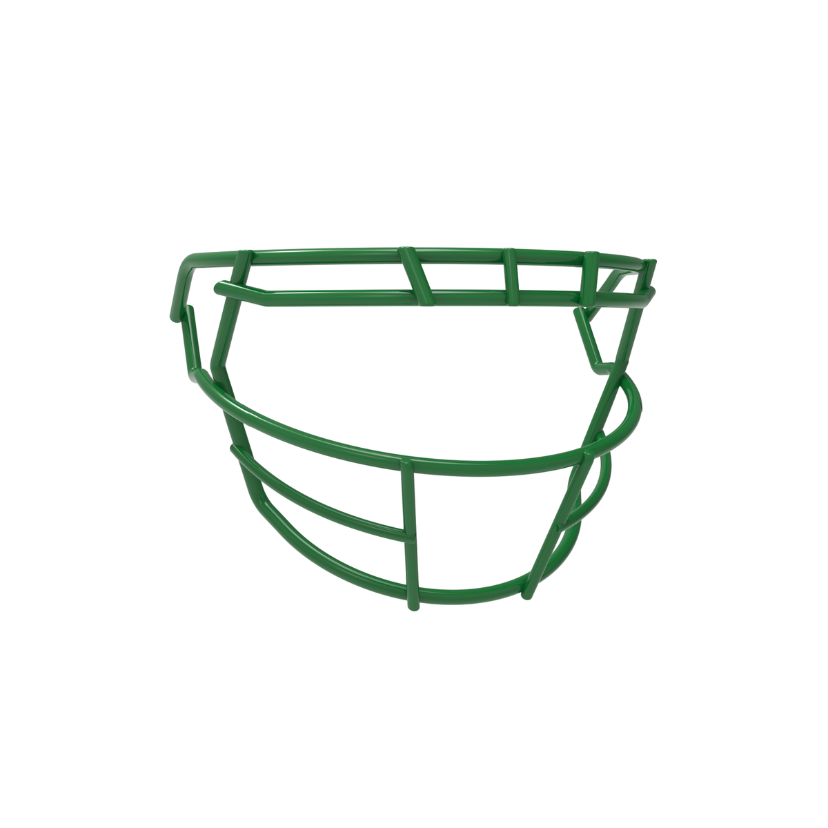 SCHUTT F7 ROPO-SW-808-NB-VC football facemask in kelly green finish, featuring single upper bar, reinforced side wiring, and extended lower guard, shown on a white background.