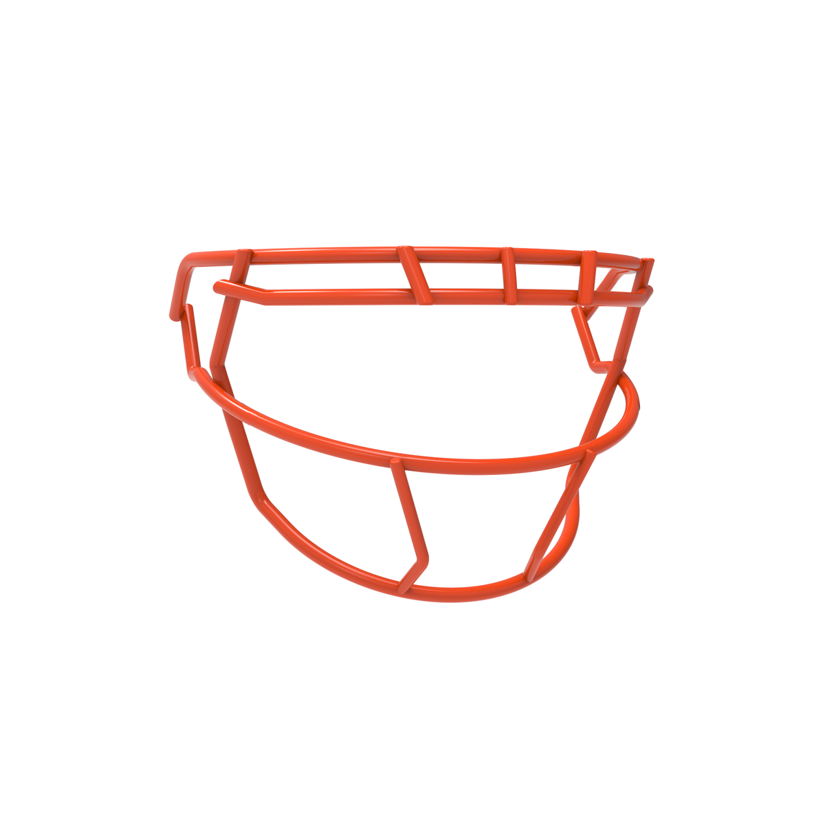 SCHUTT F7 ROPO-SW-II-NB-VC football facemask in orange finish, featuring single upper bar, streamlined side wiring, and extended lower guard, shown on a white background.