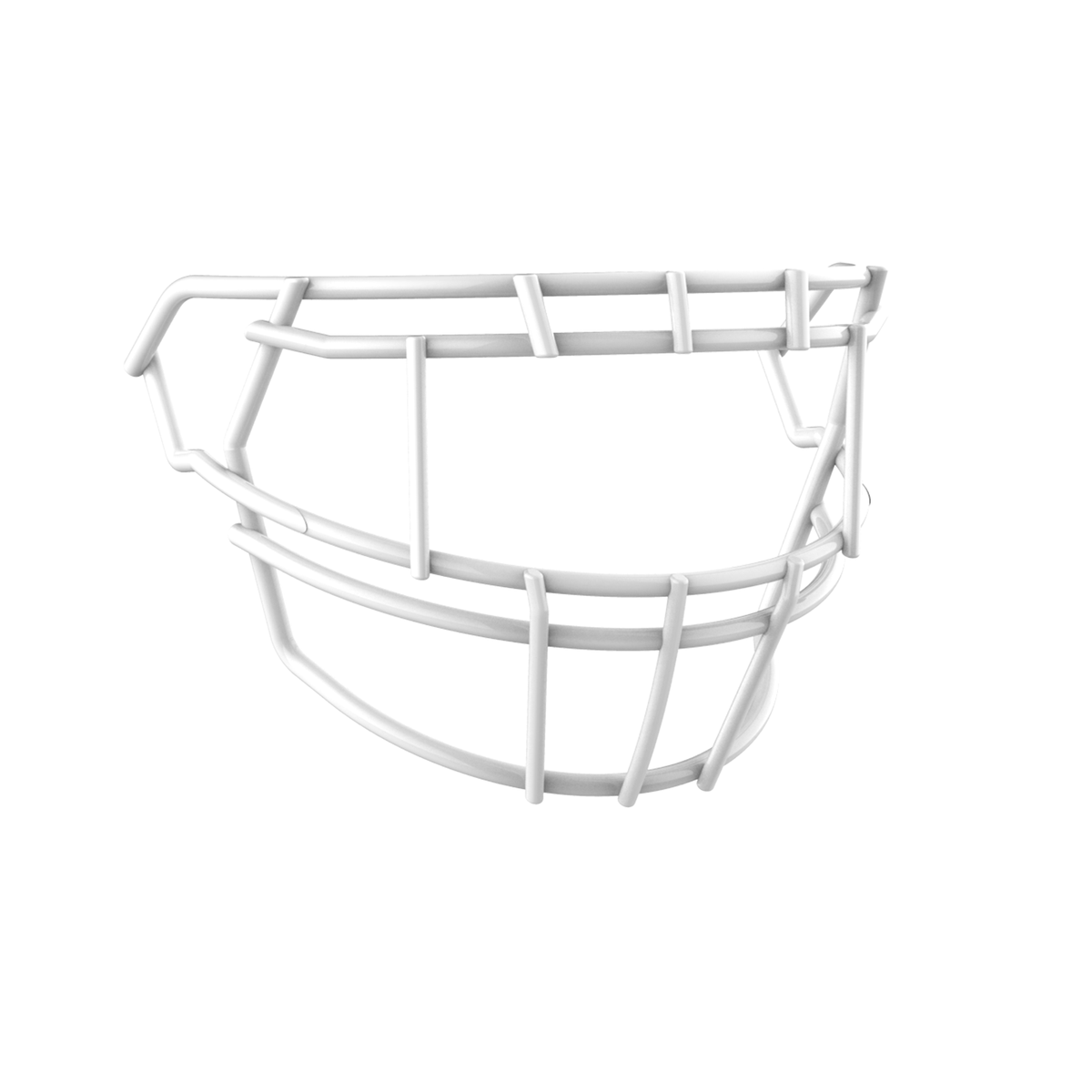 SCHUTT F7 EGOP II-DW-NB-VC football facemask in white with extended lower bar design, displayed on a white background.