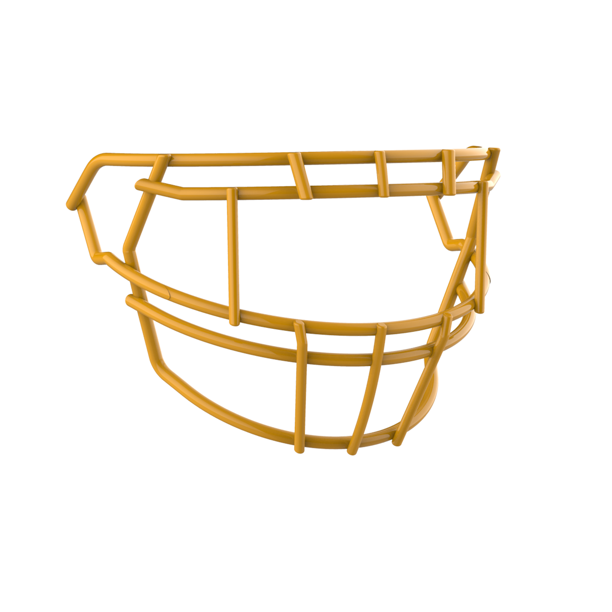 SCHUTT F7 EGOP II-DW-NB-VC football facemask in gold with extended lower bar design, displayed on a white background.