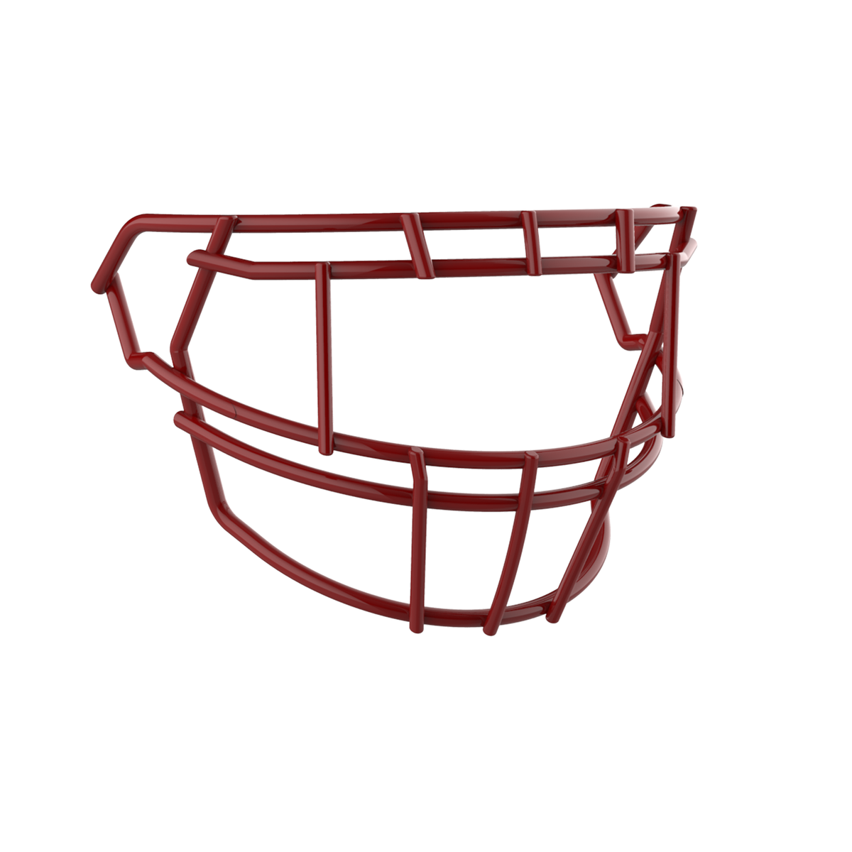 SCHUTT F7 EGOP II-DW-NB-VC football facemask in cardinal red with extended lower bar design, displayed on a white background.
