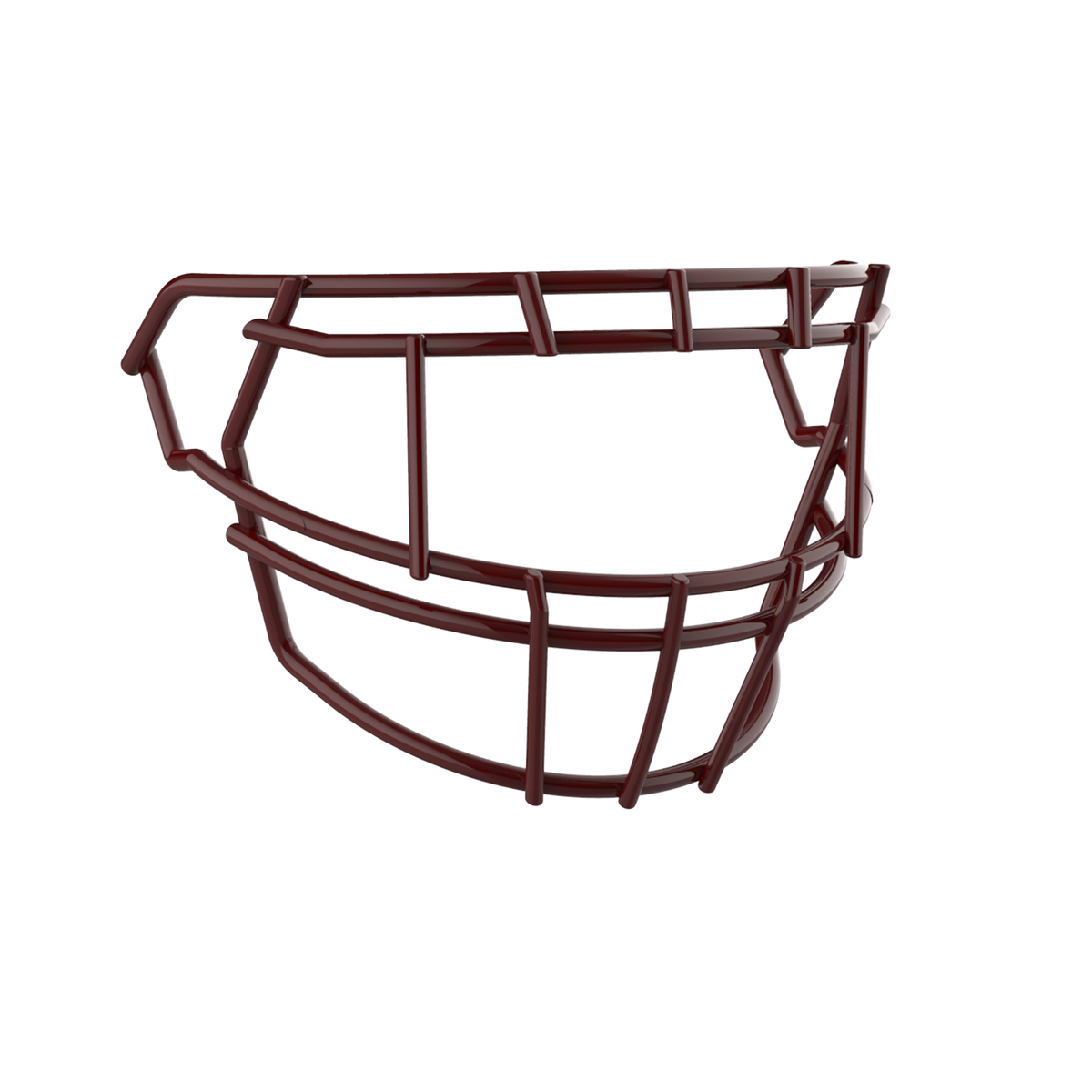 SCHUTT F7 EGOP II-DW-NB-VC football facemask in maroon with extended lower bar design, displayed on a white background.