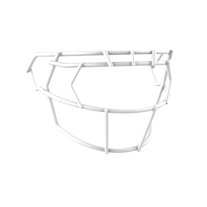 SCHUTT F7 EGOP III-NB-VC football facemask in white with reinforced upper and lower bar configuration, shown on a white background.