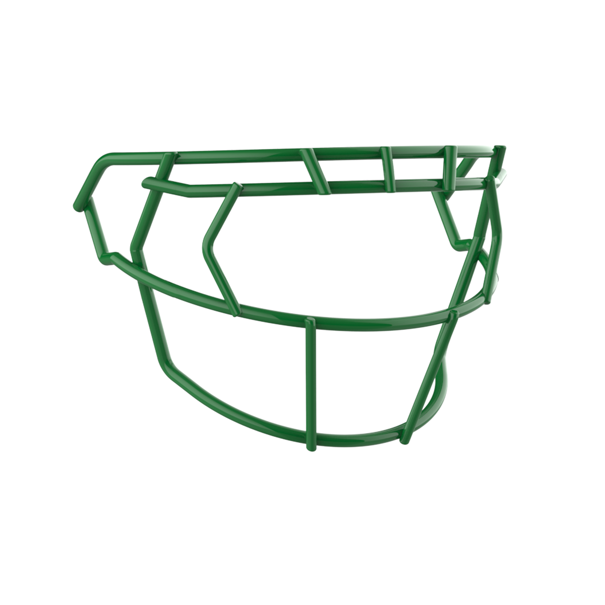 SCHUTT F7 EGOP III-NB-VC football facemask in kelly green with reinforced upper and lower bar configuration, shown on a white background.