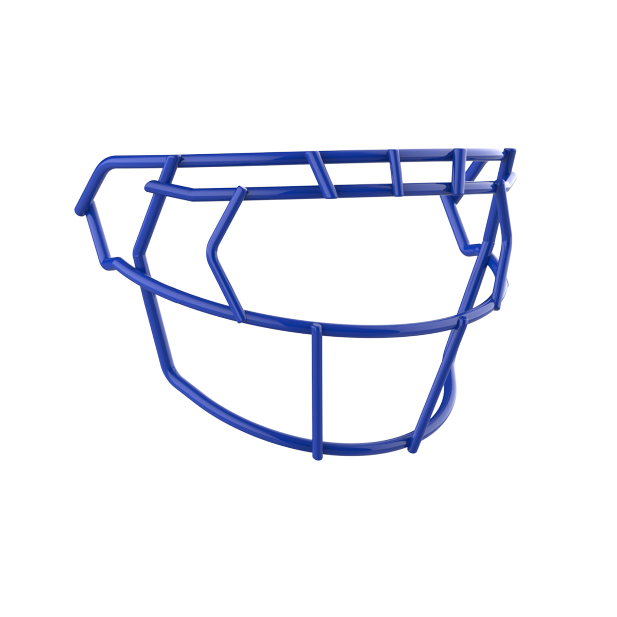 SCHUTT F7 EGOP III-NB-VC football facemask in royal blue with reinforced upper and lower bar configuration, shown on a white background.