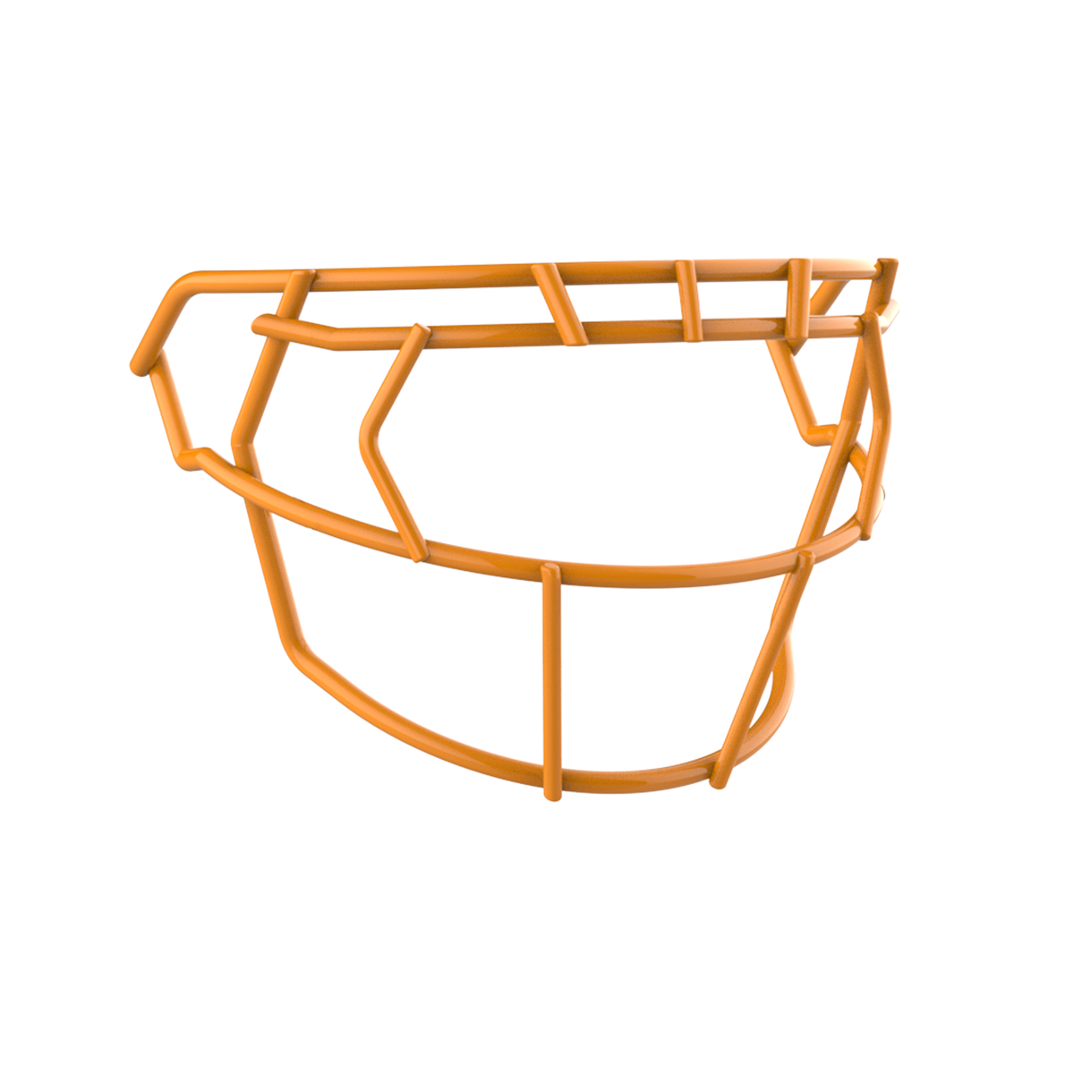 SCHUTT F7 EGOP III-NB-VC football facemask in gold with reinforced upper and lower bar configuration, shown on a white background.