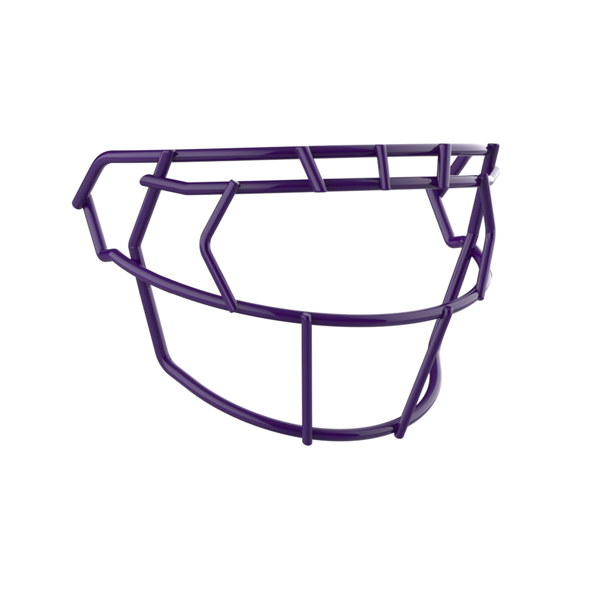 SCHUTT F7 EGOP III-NB-VC football facemask in purple with reinforced upper and lower bar configuration, shown on a white background.