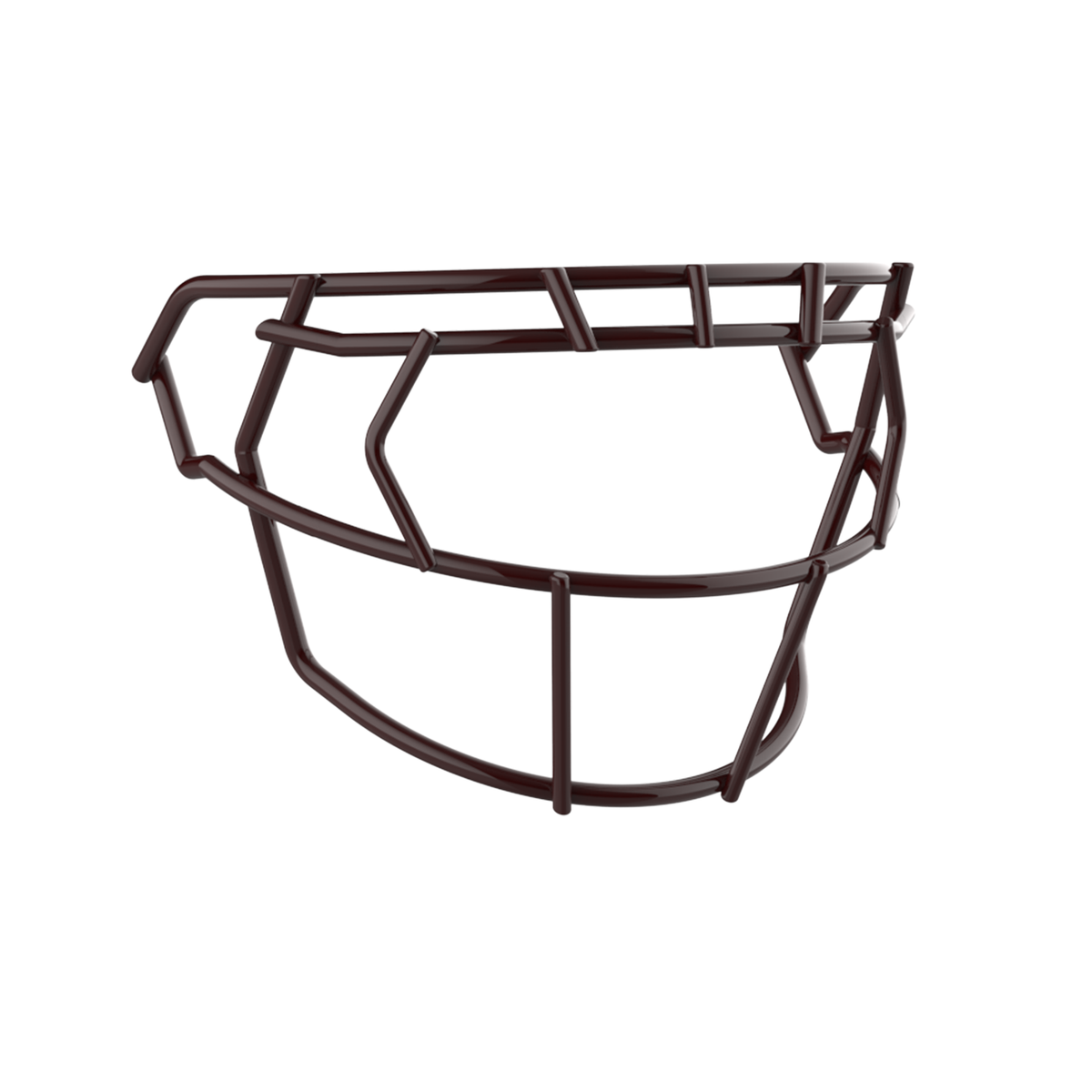 SCHUTT F7 EGOP III-NB-VC football facemask in maroon with reinforced upper and lower bar configuration, shown on a white background.