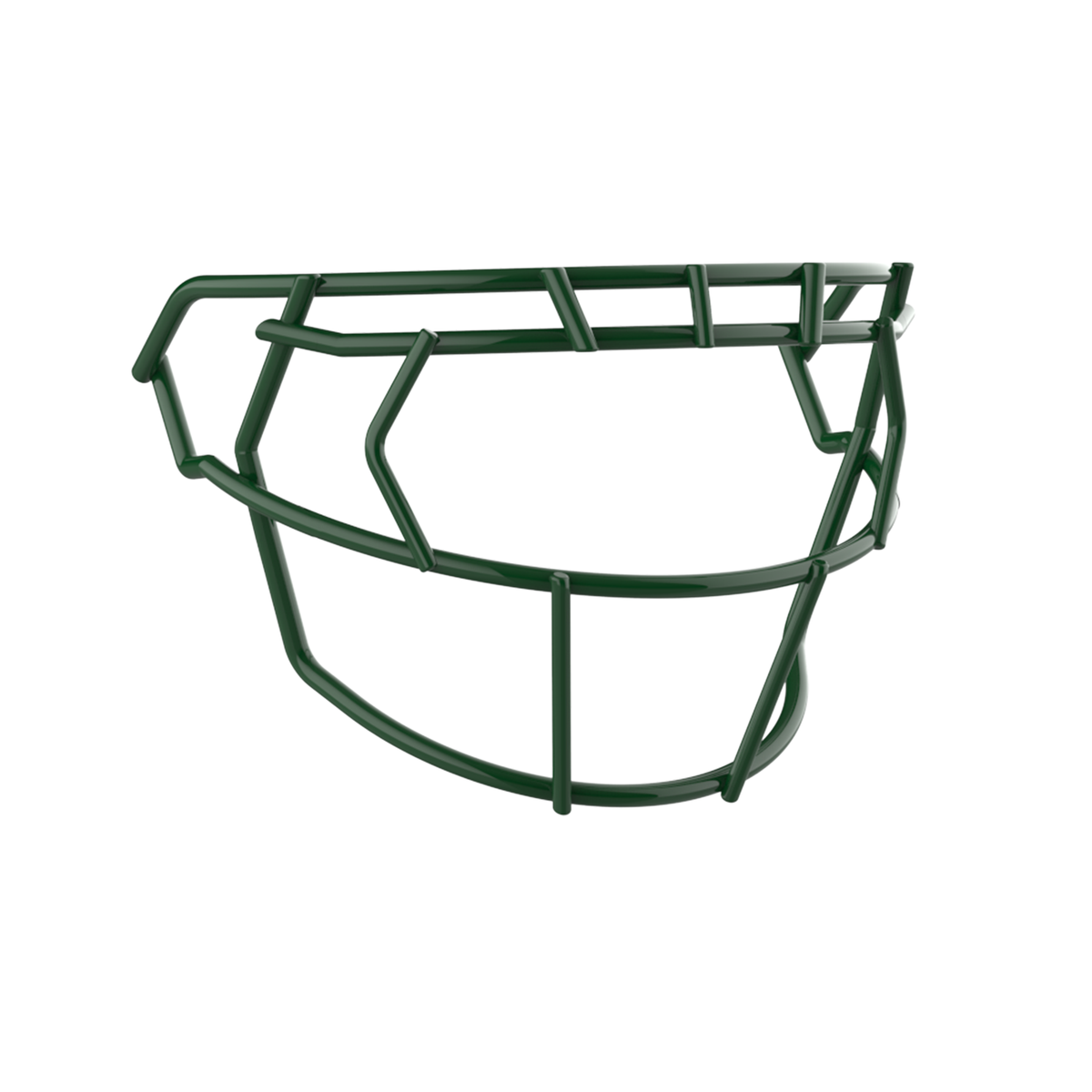 SCHUTT F7 EGOP III-NB-VC football facemask in dark green with reinforced upper and lower bar configuration, shown on a white background.