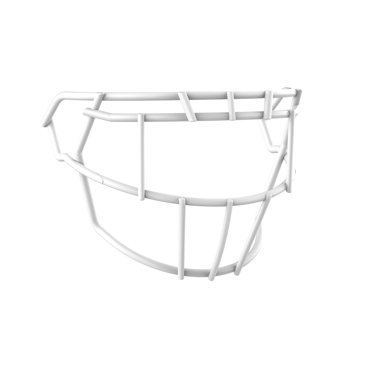 SCHUTT F7 EGOP II-NB-VC football facemask in white with dual horizontal brow bars and extended lower guard, displayed on a white background.