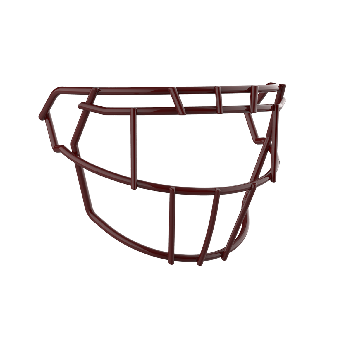 SCHUTT F7 EGOP II-NB-VC football facemask in maroon with dual horizontal brow bars and extended lower guard, displayed on a white background.
