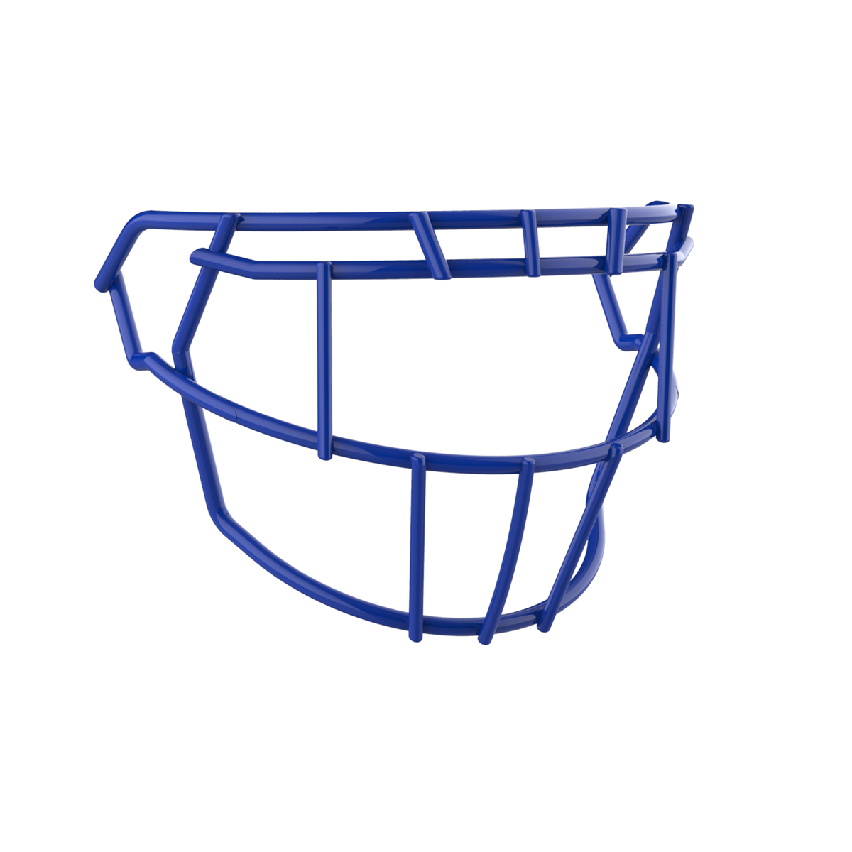 SCHUTT F7 EGOP II-NB-VC football facemask in royal blue with dual horizontal brow bars and extended lower guard, displayed on a white background.