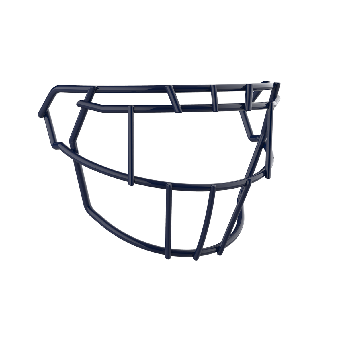 SCHUTT F7 EGOP II-NB-VC football facemask in navy with dual horizontal brow bars and extended lower guard, displayed on a white background.