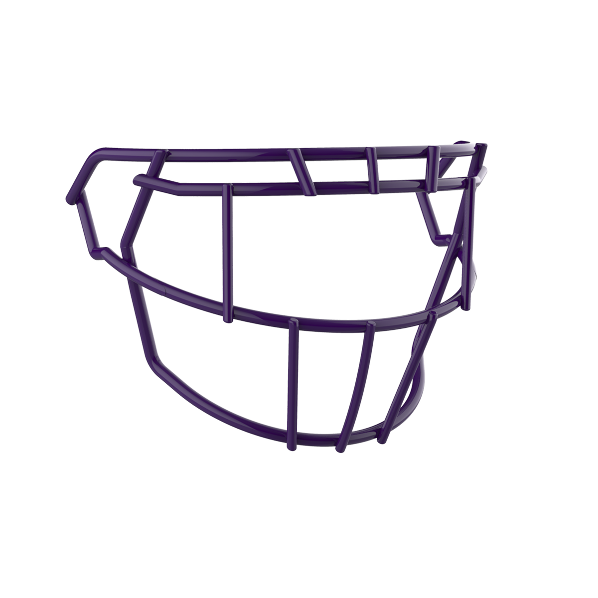 SCHUTT F7 EGOP II-NB-VC football facemask in purple with dual horizontal brow bars and extended lower guard, displayed on a white background.