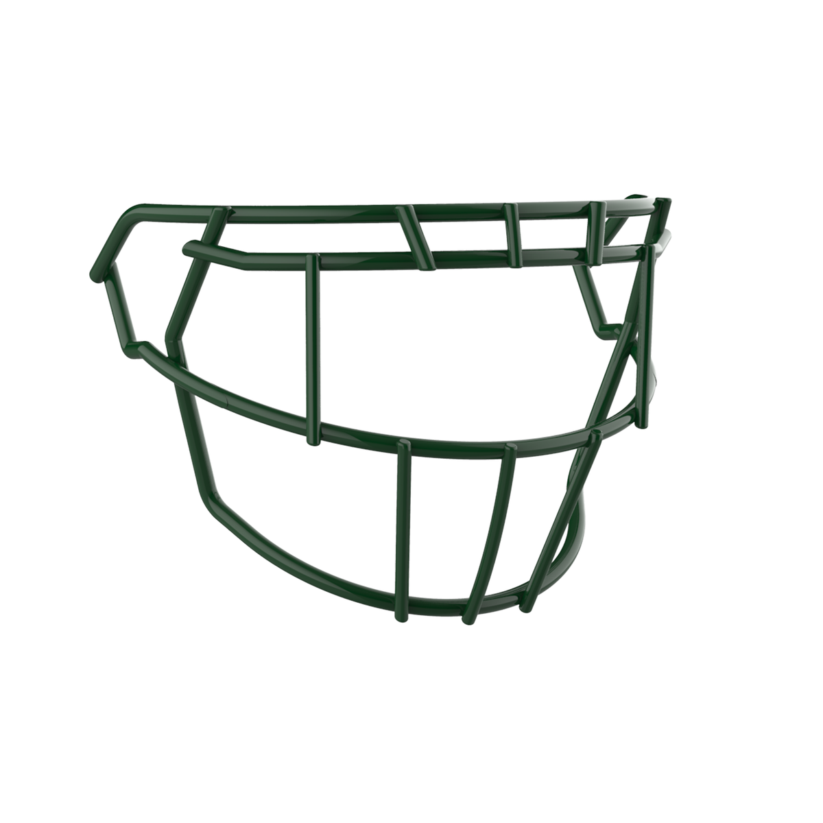 SCHUTT F7 EGOP II-NB-VC football facemask in dark green with dual horizontal brow bars and extended lower guard, displayed on a white background.