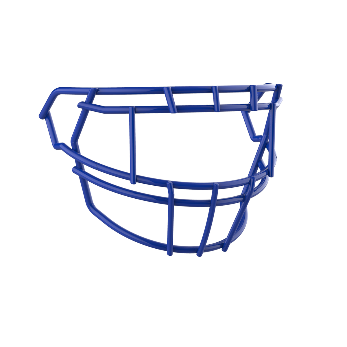 SCHUTT F7 EGOP II-NB-VC football facemask in royal blue with dual horizontal brow bars and extended lower guard, displayed on a white background.