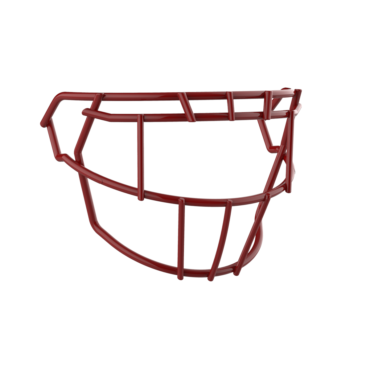 SCHUTT F7 EGOP II-NB-VC football facemask in cardinal with dual horizontal brow bars and extended lower guard, displayed on a white background.