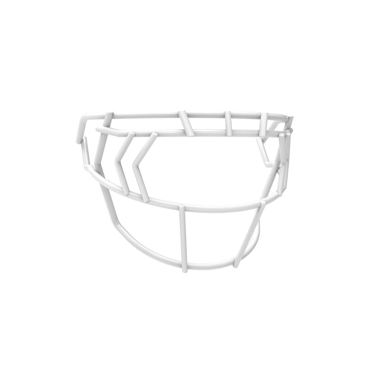 SCHUTT F7 EGOP IV-NB-VC football facemask in white with double diagonal eye bars and extended lower protection, displayed on a white background.