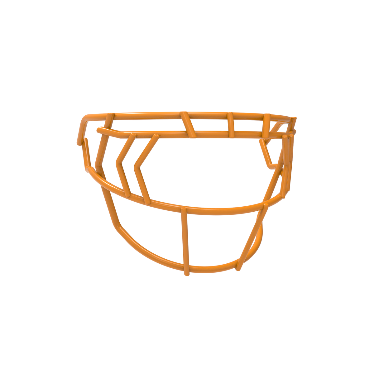 SCHUTT F7 EGOP IV-NB-VC football facemask in gold with double diagonal eye bars and extended lower protection, displayed on a white background.