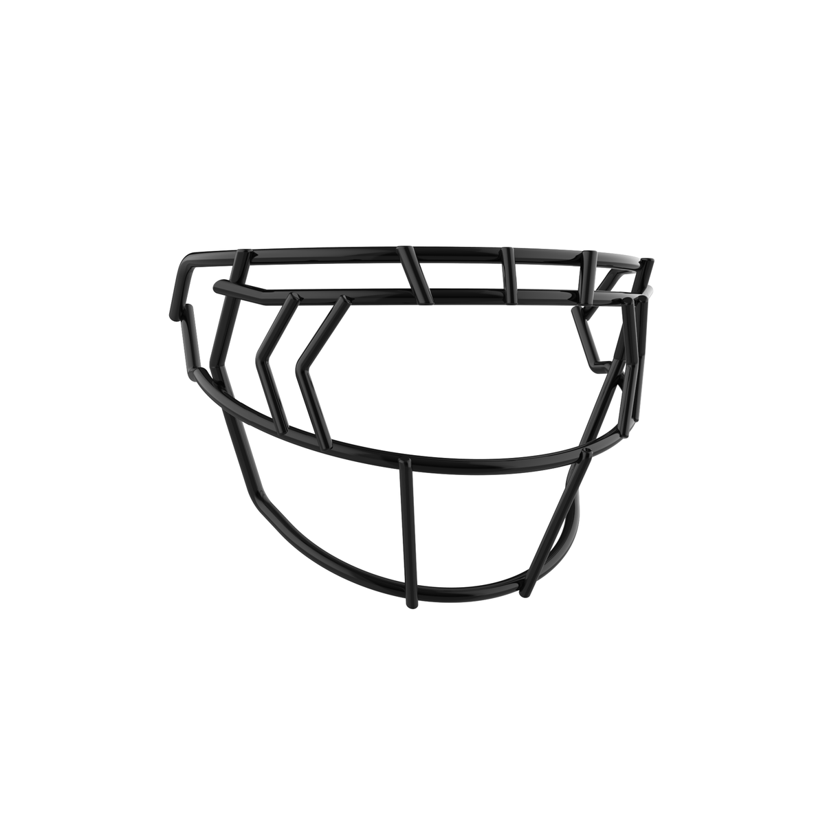 SCHUTT F7 EGOP IV-NB-VC football facemask in black with double diagonal eye bars and extended lower protection, displayed on a white background.
