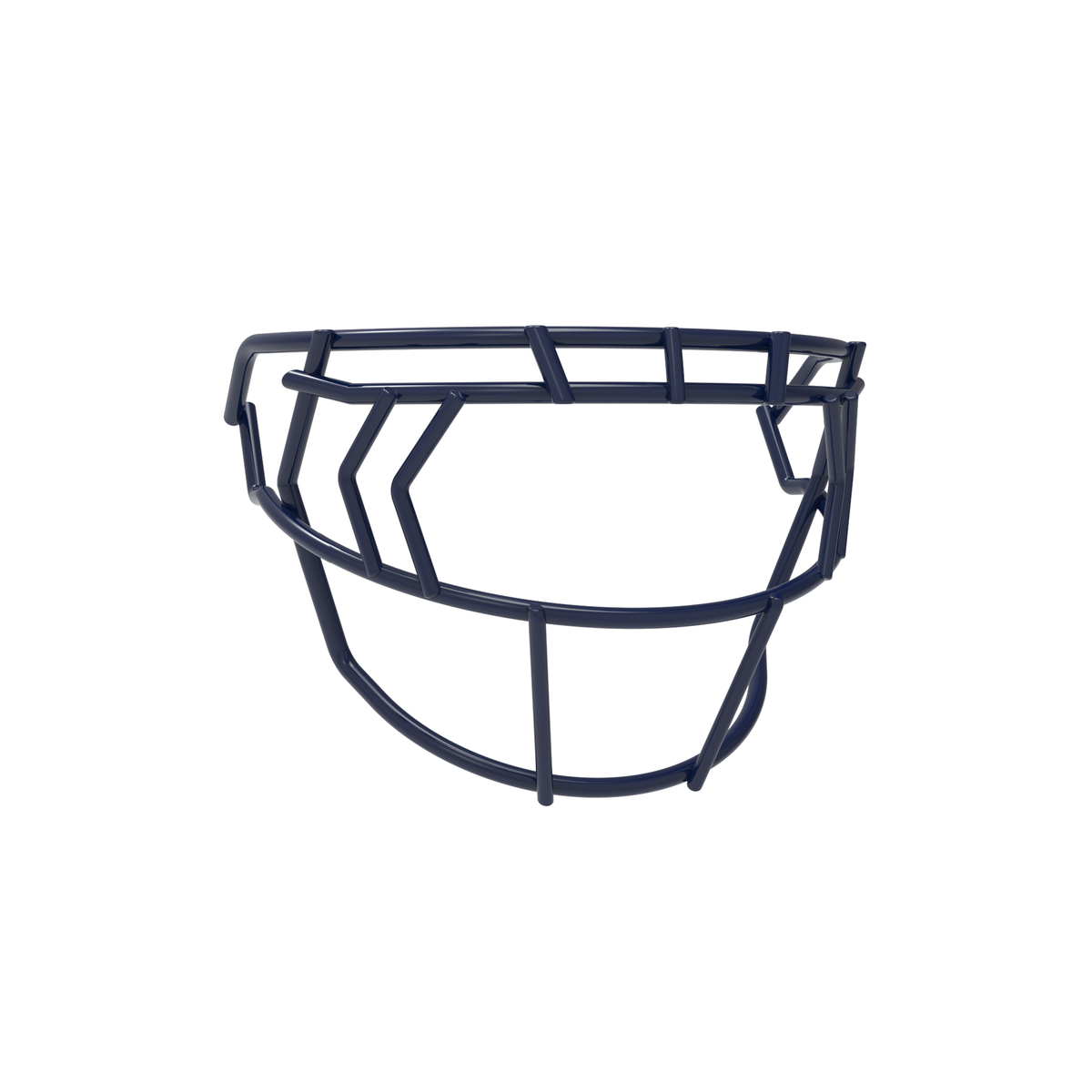 SCHUTT F7 EGOP IV-NB-VC football facemask in navy with double diagonal eye bars and extended lower protection, displayed on a white background.