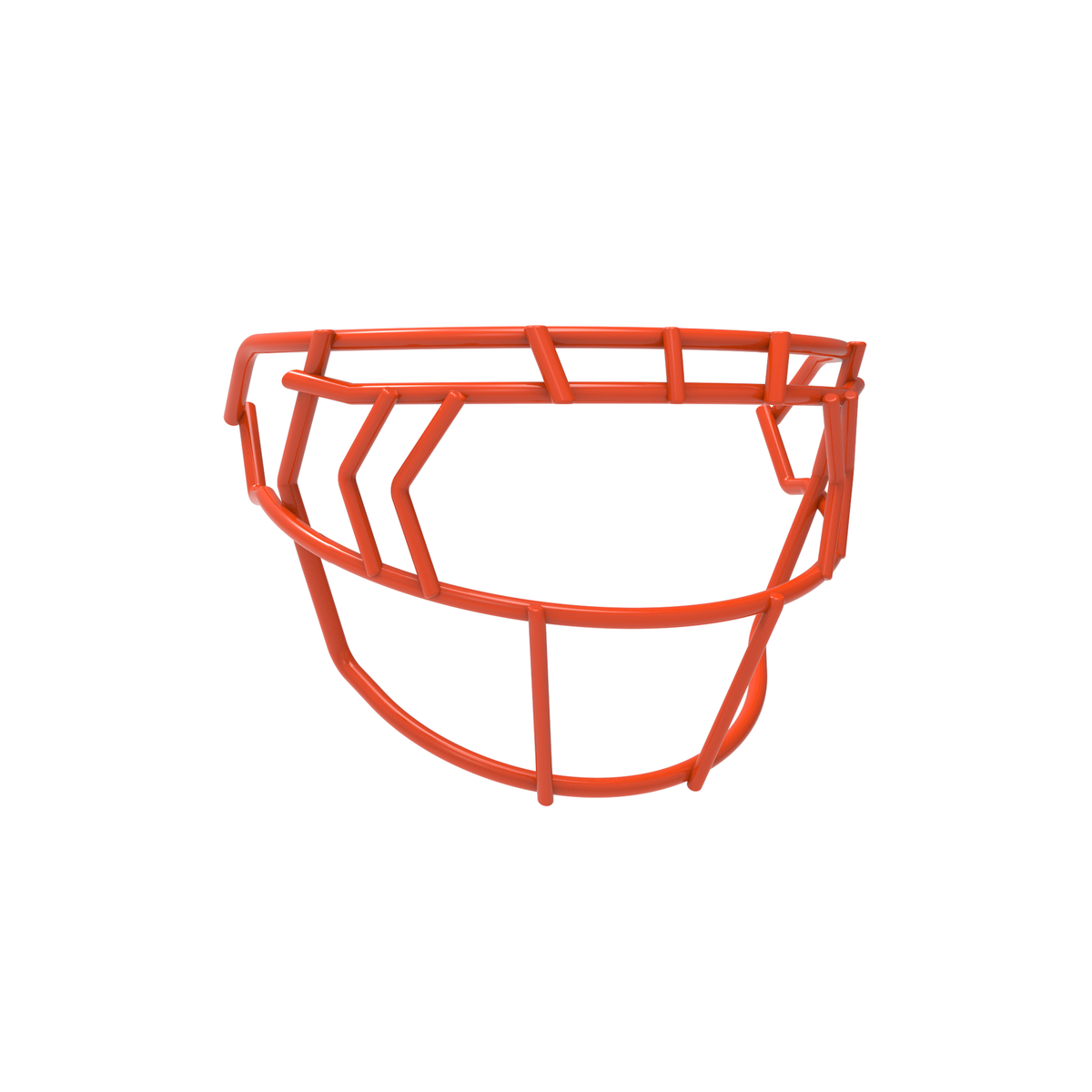 SCHUTT F7 EGOP IV-NB-VC football facemask in orange with double diagonal eye bars and extended lower protection, displayed on a white background.