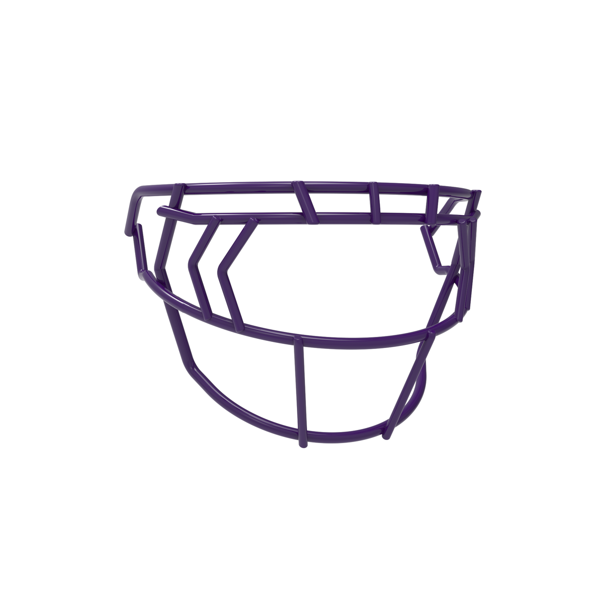 SCHUTT F7 EGOP IV-NB-VC football facemask in purple with double diagonal eye bars and extended lower protection, displayed on a white background.