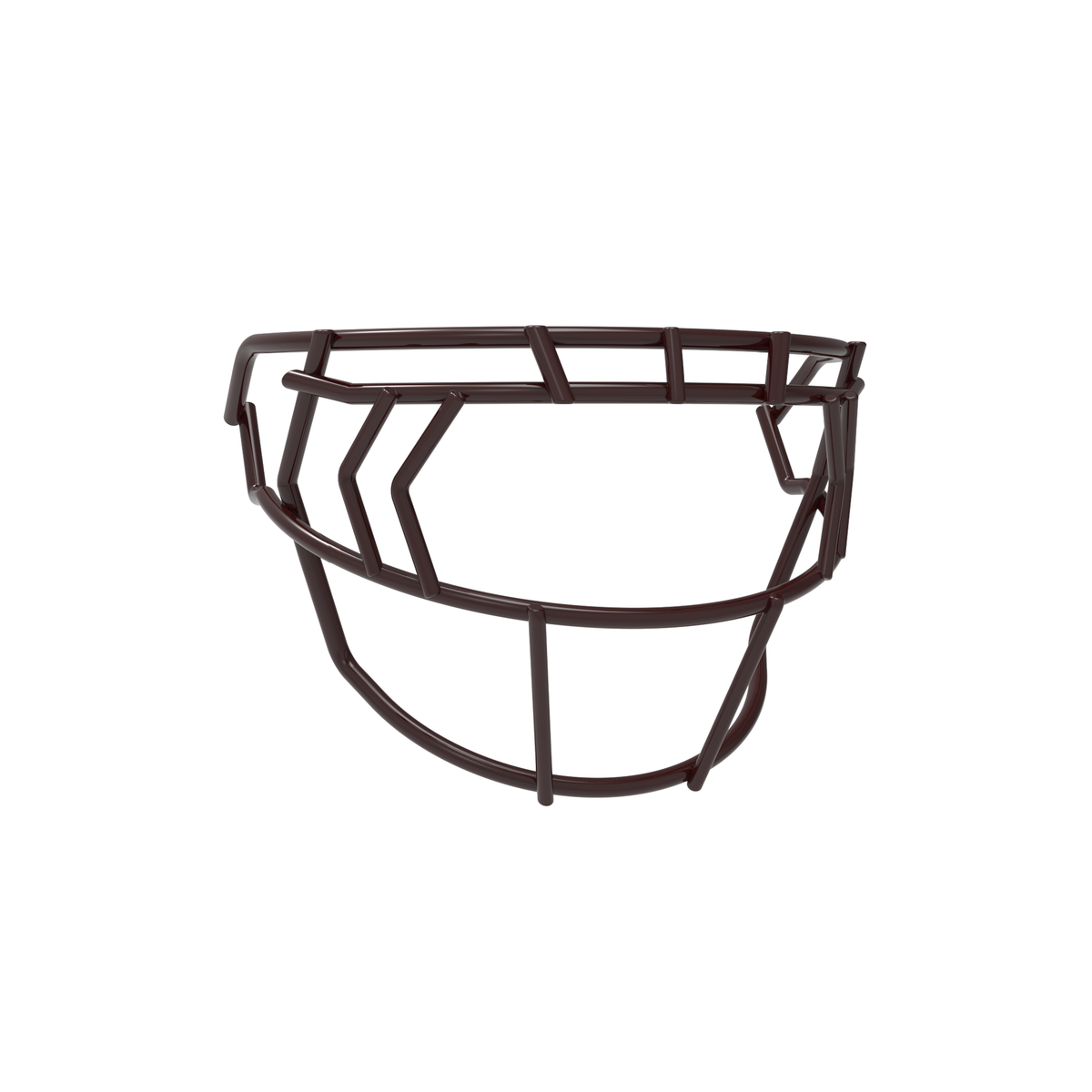 SCHUTT F7 EGOP IV-NB-VC football facemask in maroon with double diagonal eye bars and extended lower protection, displayed on a white background.