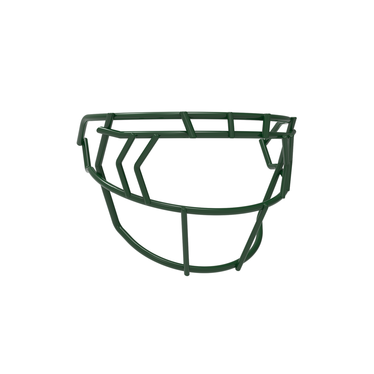 SCHUTT F7 EGOP IV-NB-VC football facemask in dark green with double diagonal eye bars and extended lower protection, displayed on a white background.